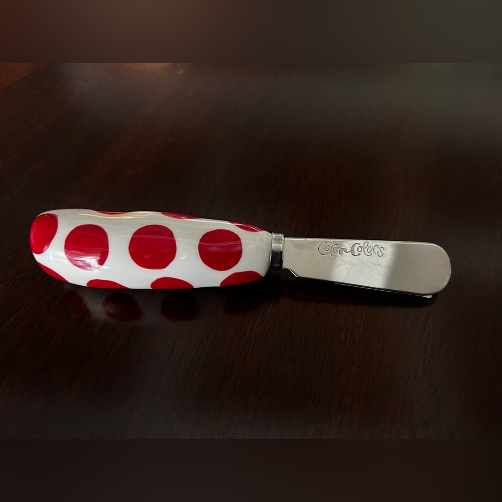 Coton Colors red/white dot ceramic handle appetizer spreader. New